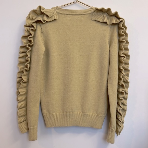 NWOT JULIAN CHANG Wool Cashmere Blend Ruffle Trim Crewneck Pullover Sweater S - Picture 6 of 7